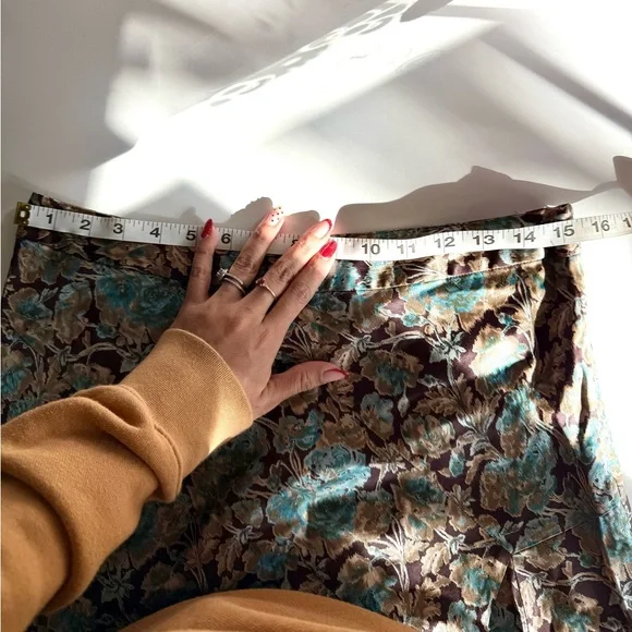 Vintage Banana Republic Silk Floral Midi Skirt Brown Blue Boho Size 6 - Picture 9 of 10